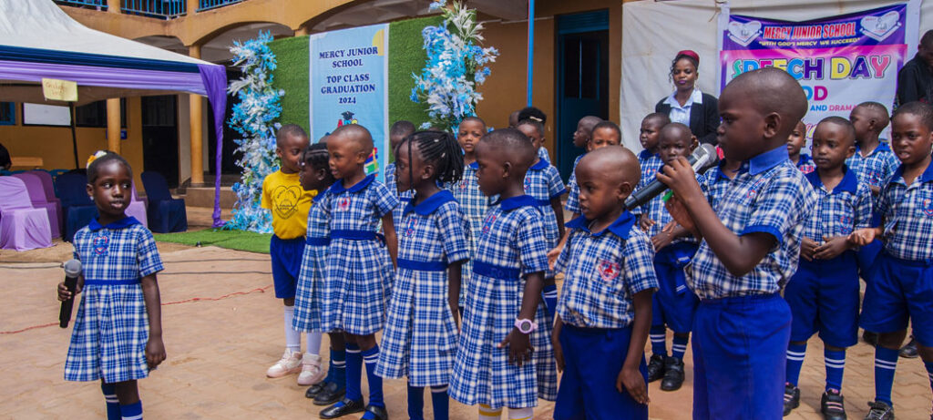 Kids standing with microphone