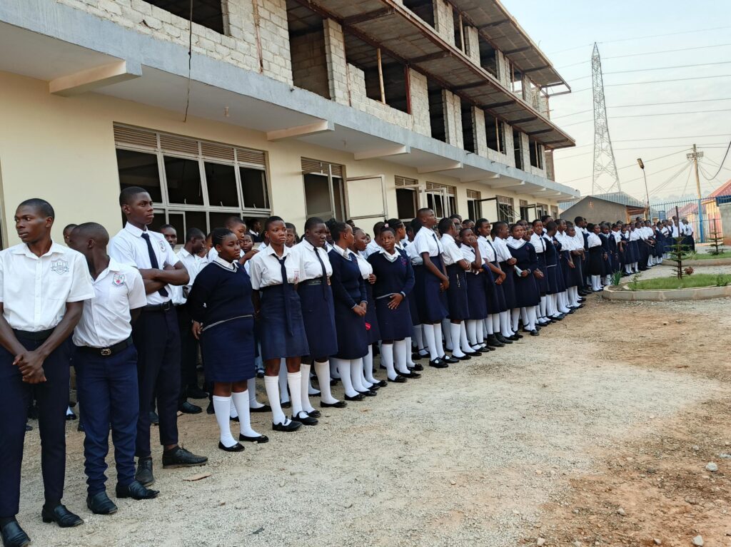 High school students standing in line at school