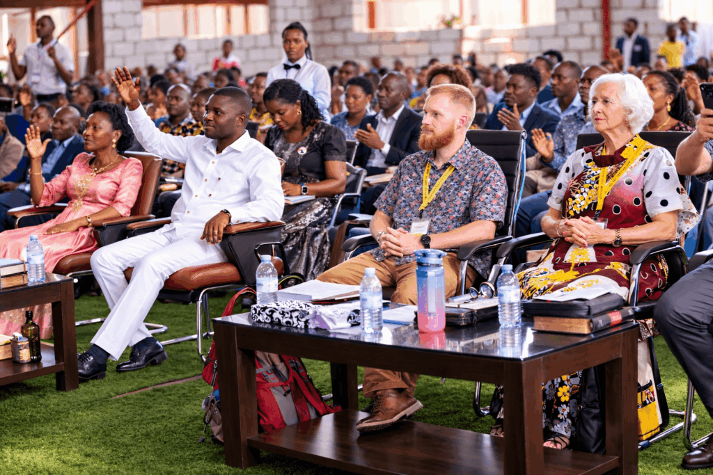 Group worshipping at church