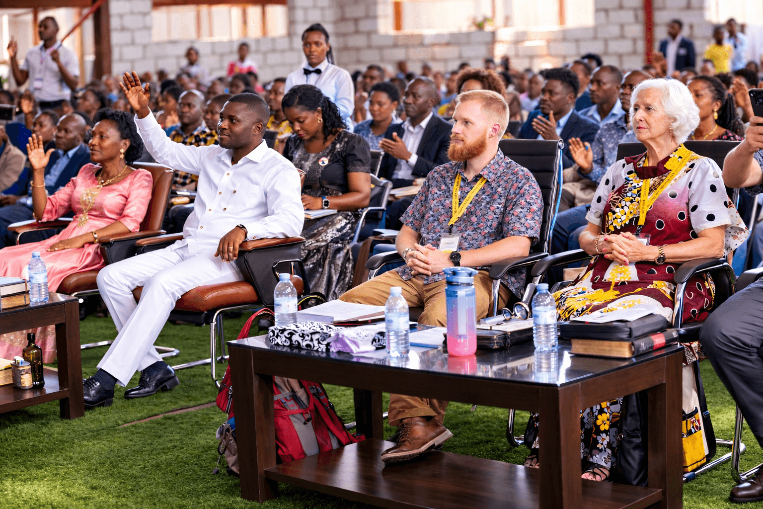 Group worshipping at church